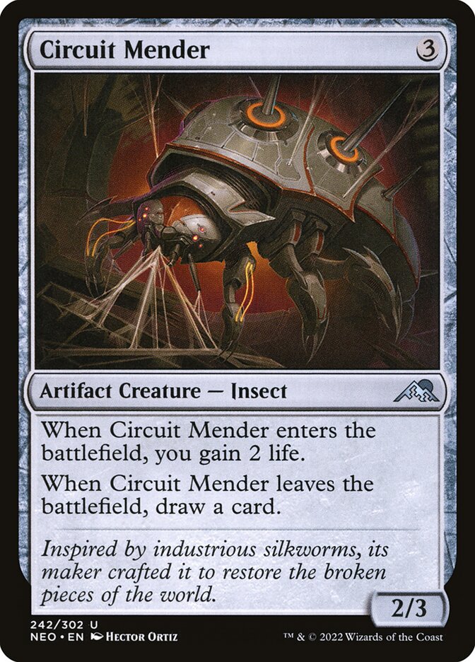 This Is An Image Of The Magic The Gathering Card Circuit Mender From The Set Kamigawa: Neon Dynasty - Designed By Artist Hector Ortiz
