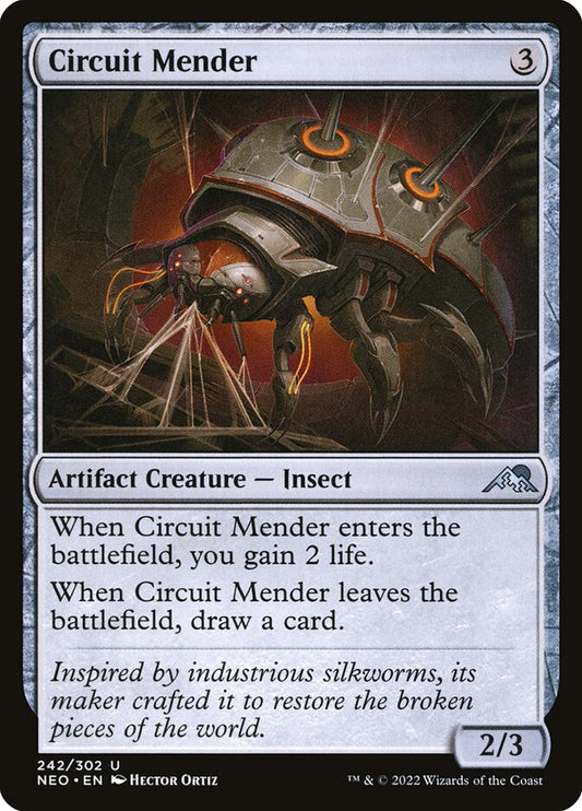 This Is An Image Of The Magic The Gathering Card Circuit Mender From The Set Kamigawa: Neon Dynasty - Designed By Artist Hector Ortiz