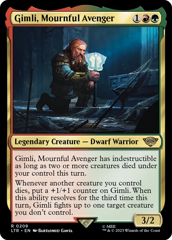 This Is An Image Of The Magic The Gathering Card Gimli, Mournful Avenger From The Set The Lord of the Rings: Tales of Middle-earth - Designed By Artist Bartłomiej Gaweł