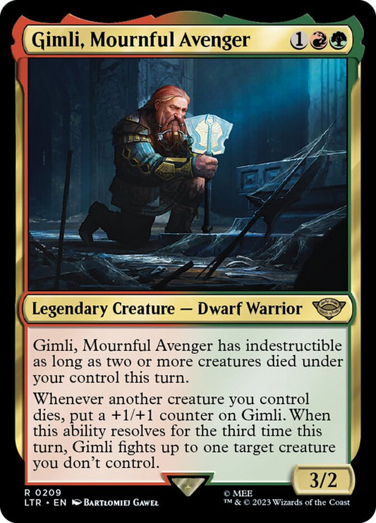 This Is An Image Of The Magic The Gathering Card Gimli, Mournful Avenger From The Set The Lord of the Rings: Tales of Middle-earth - Designed By Artist Bartłomiej Gaweł