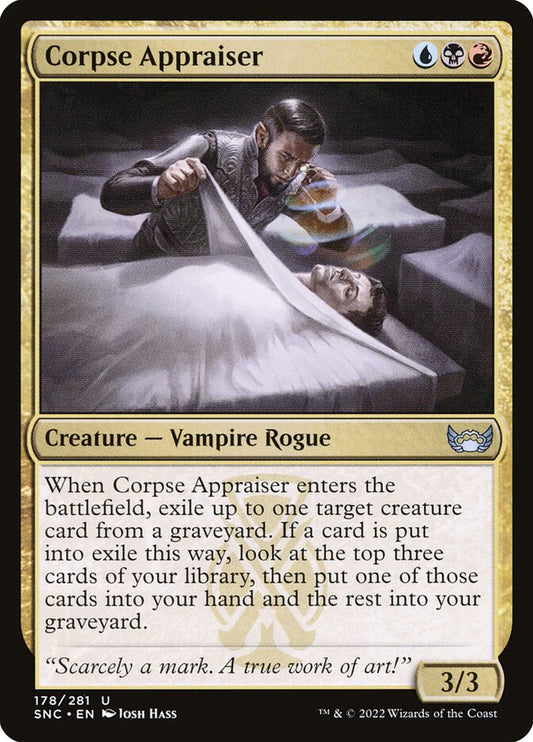 This Is An Image Of The Magic The Gathering Card Corpse Appraiser From The Set Streets of New Capenna - Designed By Artist Josh Hass