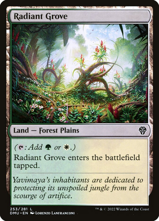 This Is An Image Of The Magic The Gathering Card Radiant Grove From The Set Tarkir: Dragonstorm Commander - Designed By Artist Lorenzo Lanfranconi