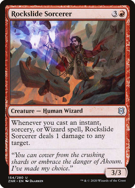 This Is An Image Of The Magic The Gathering Card Rockslide Sorcerer From The Set Zendikar Rising - Designed By Artist Daarken