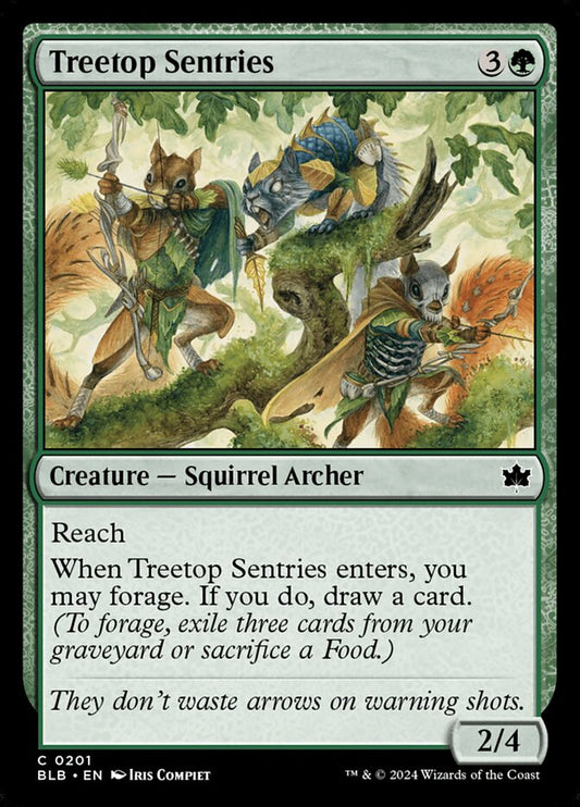This Is An Image Of The Magic The Gathering Card Treetop Sentries From The Set Bloomburrow - Designed By Artist Iris Compiet