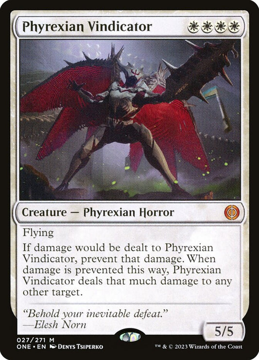 This Is An Image Of The Magic The Gathering Card Phyrexian Vindicator From The Set Phyrexia: All Will Be One - Designed By Artist Denys Tsiperko