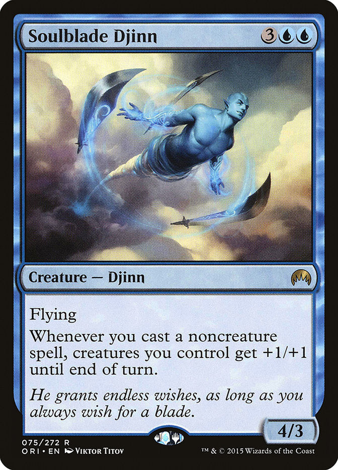 This Is An Image Of The Magic The Gathering Card Soulblade Djinn From The Set Game Night - Designed By Artist Viktor Titov