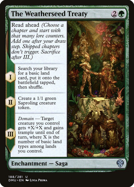 This Is An Image Of The Magic The Gathering Card The Weatherseed Treaty From The Set Dominaria United - Designed By Artist Livia Prima