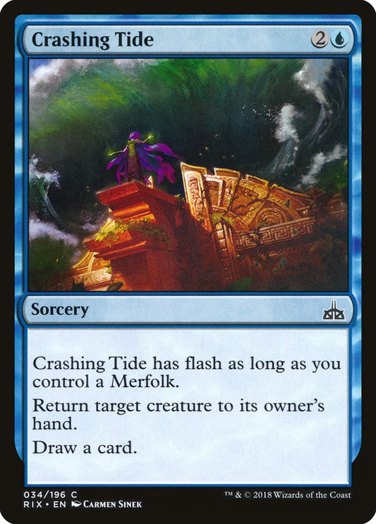 This Is An Image Of The Magic The Gathering Card Crashing Tide From The Set Rivals of Ixalan - Designed By Artist Carmen Sinek