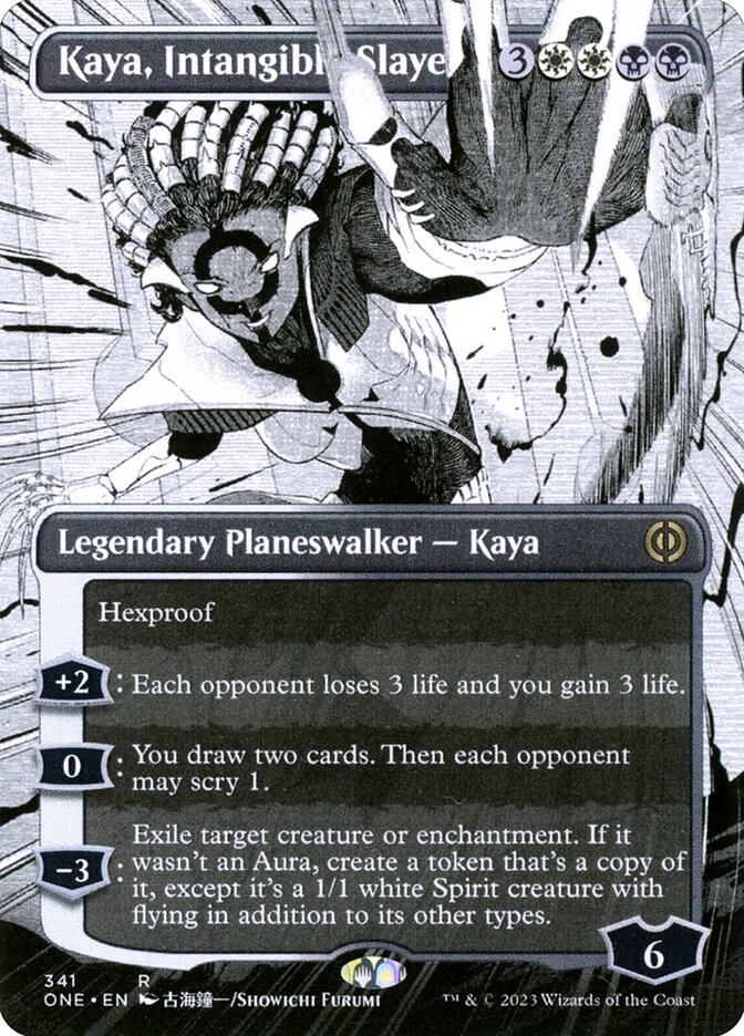 This Is An Image Of The Magic The Gathering Card Kaya, Intangible Slayer From The Set Phyrexia: All Will Be One - Designed By Artist Marta Nael
