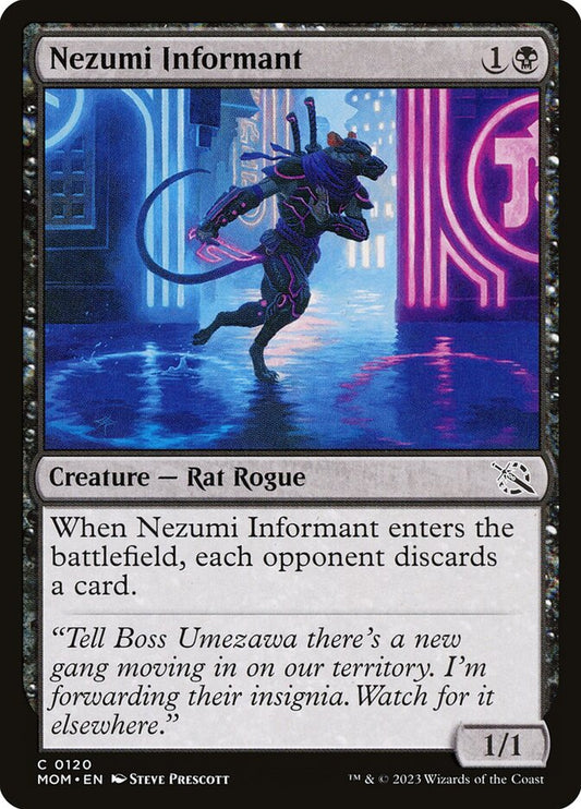 This Is An Image Of The Magic The Gathering Card Nezumi Informant From The Set March of the Machine - Designed By Artist Steve Prescott