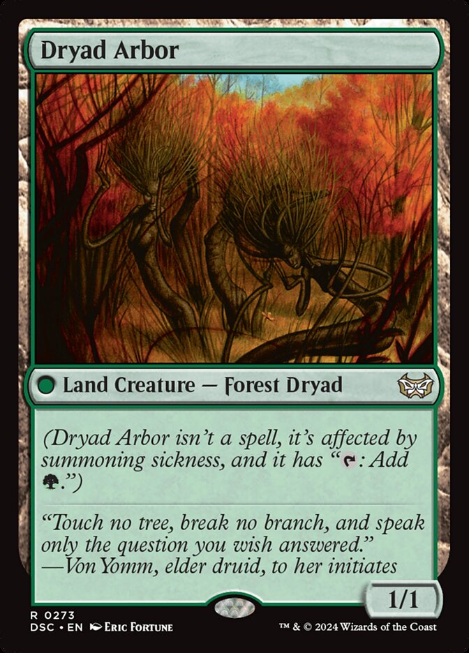 This Is An Image Of The Magic The Gathering Card Dryad Arbor From The Set Duskmourn: House of Horror Commander - Designed By Artist Eric Fortune
