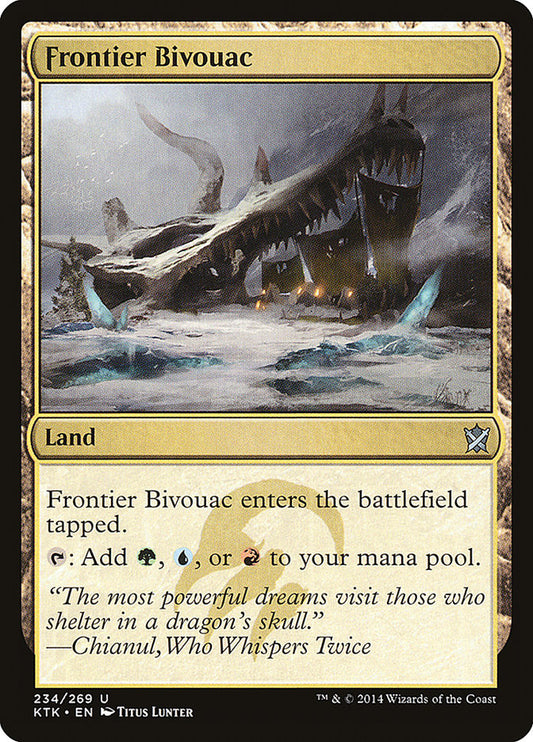This Is An Image Of The Magic The Gathering Card Frontier Bivouac From The Set Tarkir: Dragonstorm - Designed By Artist Andrea Piparo