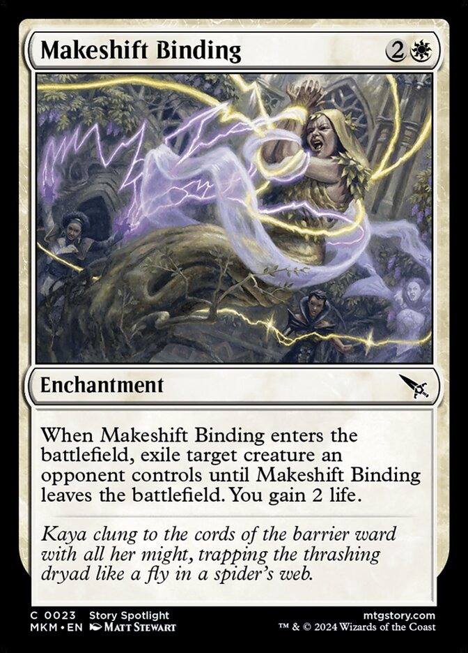 This Is An Image Of The Magic The Gathering Card Makeshift Binding From The Set Murders at Karlov Manor - Designed By Artist Matt Stewart