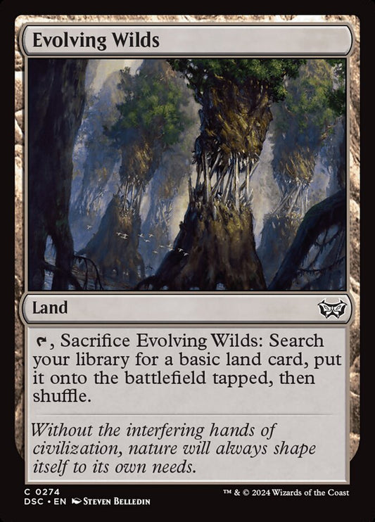 This Is An Image Of The Magic The Gathering Card Evolving Wilds From The Set Tarkir: Dragonstorm - Designed By Artist Leon Tukker