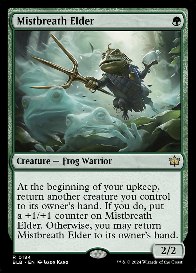 This Is An Image Of The Magic The Gathering Card Mistbreath Elder From The Set Bloomburrow - Designed By Artist Jason Kang