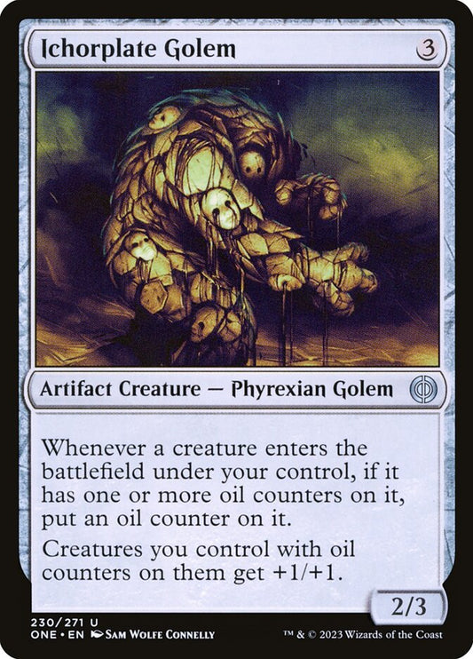 This Is An Image Of The Magic The Gathering Card Ichorplate Golem From The Set Phyrexia: All Will Be One - Designed By Artist Sam Wolfe Connelly