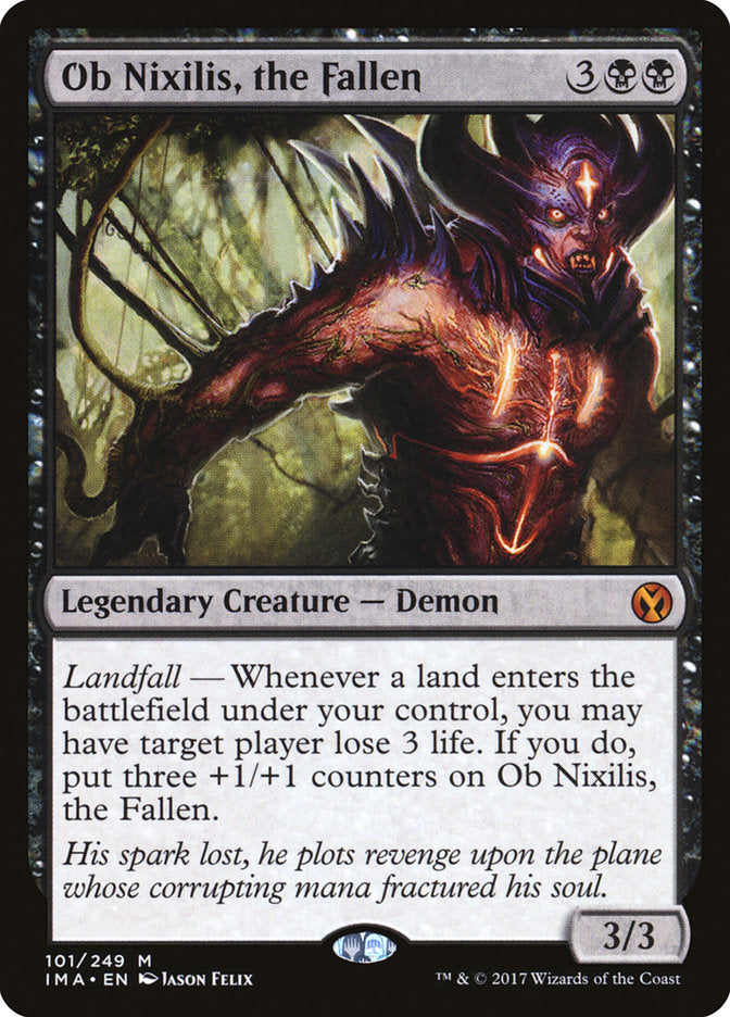 This Is An Image Of The Magic The Gathering Card Ob Nixilis, the Fallen From The Set Tarkir: Dragonstorm Commander - Designed By Artist Jason Felix