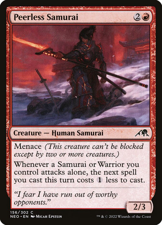 This Is An Image Of The Magic The Gathering Card Peerless Samurai From The Set Kamigawa: Neon Dynasty - Designed By Artist Micah Epstein