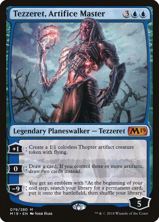 This Is An Image Of The Magic The Gathering Card Tezzeret, Artifice Master From The Set Core Set 2019 - Designed By Artist Josh Hass