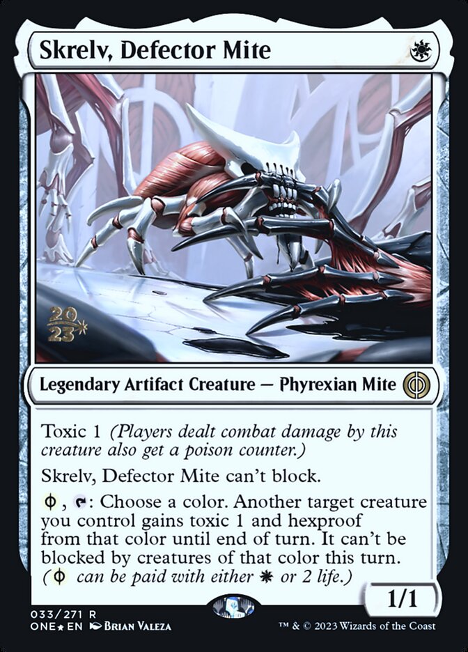This Is An Image Of The Magic The Gathering Card Skrelv, Defector Mite From The Set Phyrexia: All Will Be One - Designed By Artist Brian Valeza