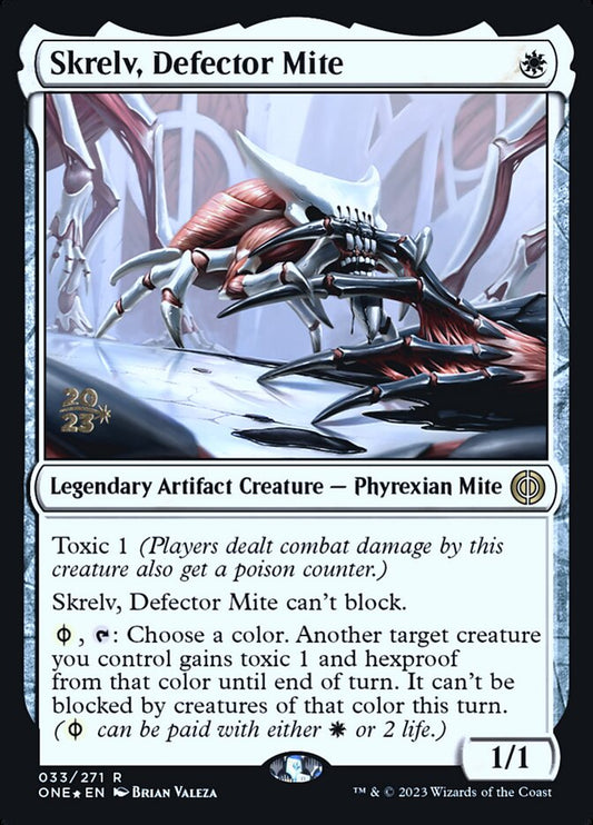This Is An Image Of The Magic The Gathering Card Skrelv, Defector Mite From The Set Phyrexia: All Will Be One - Designed By Artist Brian Valeza