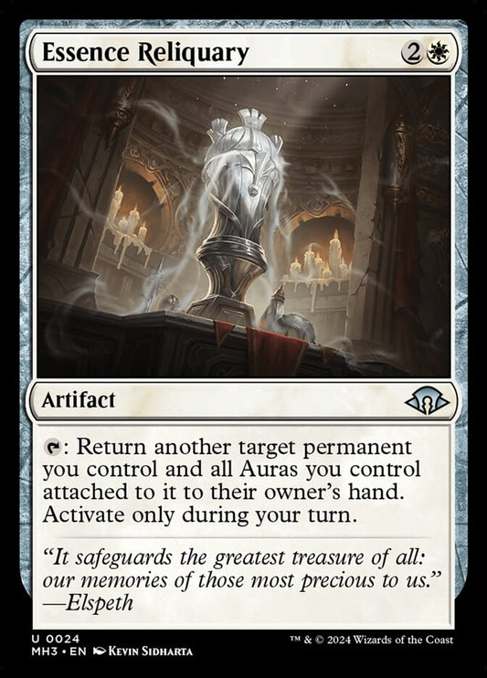 This Is An Image Of The Magic The Gathering Card Essence Reliquary From The Set Modern Horizons 3 - Designed By Artist Kevin Sidharta
