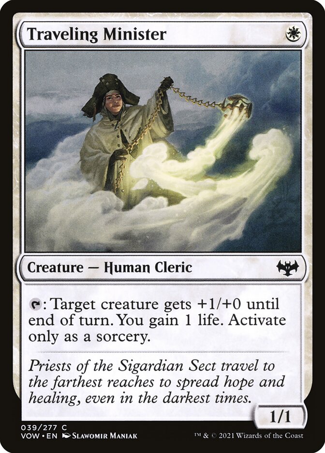 This Is An Image Of The Magic The Gathering Card Traveling Minister From The Set Innistrad: Crimson Vow - Designed By Artist Slawomir Maniak