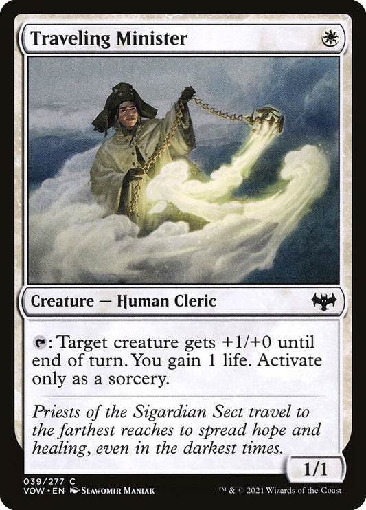 This Is An Image Of The Magic The Gathering Card Traveling Minister From The Set Innistrad: Crimson Vow - Designed By Artist Slawomir Maniak