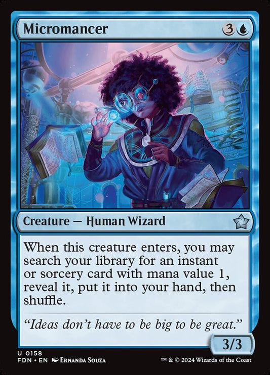 This Is An Image Of The Magic The Gathering Card Micromancer From The Set Foundations - Designed By Artist Ernanda Souza
