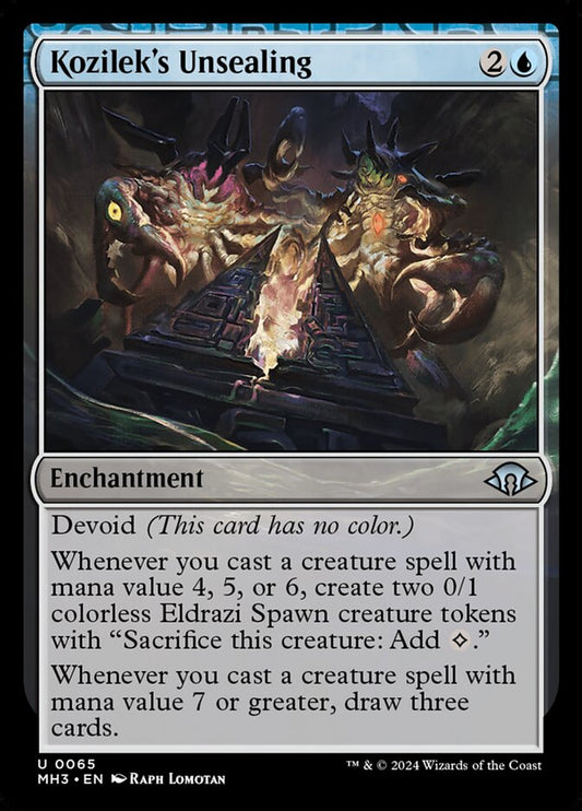 This Is An Image Of The Magic The Gathering Card Kozilek's Unsealing From The Set Modern Horizons 3 - Designed By Artist Raph Lomotan