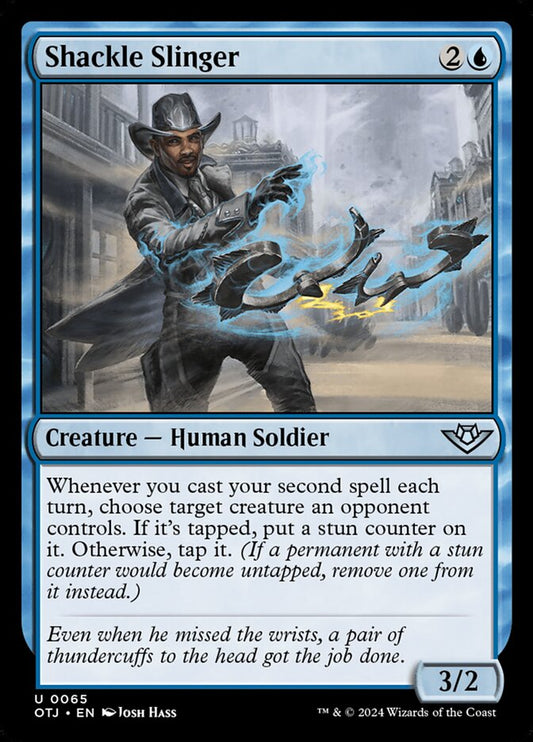 This Is An Image Of The Magic The Gathering Card Shackle Slinger From The Set Outlaws of Thunder Junction - Designed By Artist Josh Hass