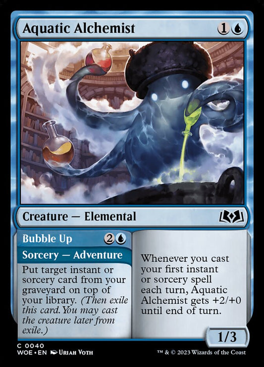 This Is An Image Of The Magic The Gathering Card Aquatic Alchemist // Bubble Up From The Set Wilds of Eldraine - Designed By Artist Uriah Voth