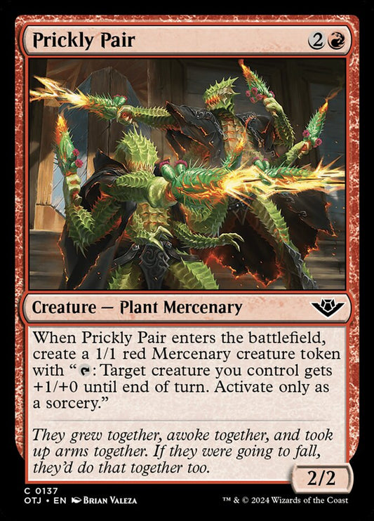 This Is An Image Of The Magic The Gathering Card Prickly Pair From The Set Outlaws of Thunder Junction - Designed By Artist Brian Valeza
