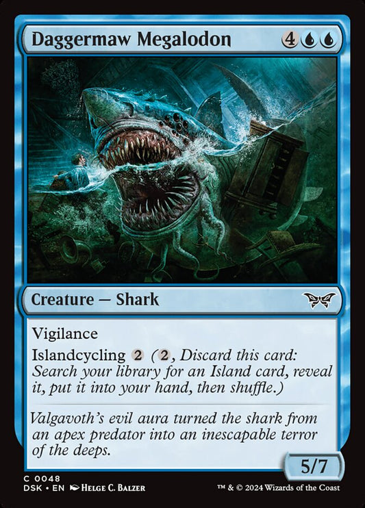 This Is An Image Of The Magic The Gathering Card Daggermaw Megalodon From The Set Duskmourn: House of Horror - Designed By Artist Helge C. Balzer