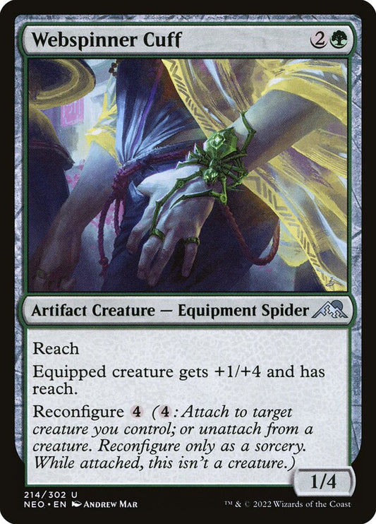 This Is An Image Of The Magic The Gathering Card Webspinner Cuff From The Set Kamigawa: Neon Dynasty - Designed By Artist Andrew Mar