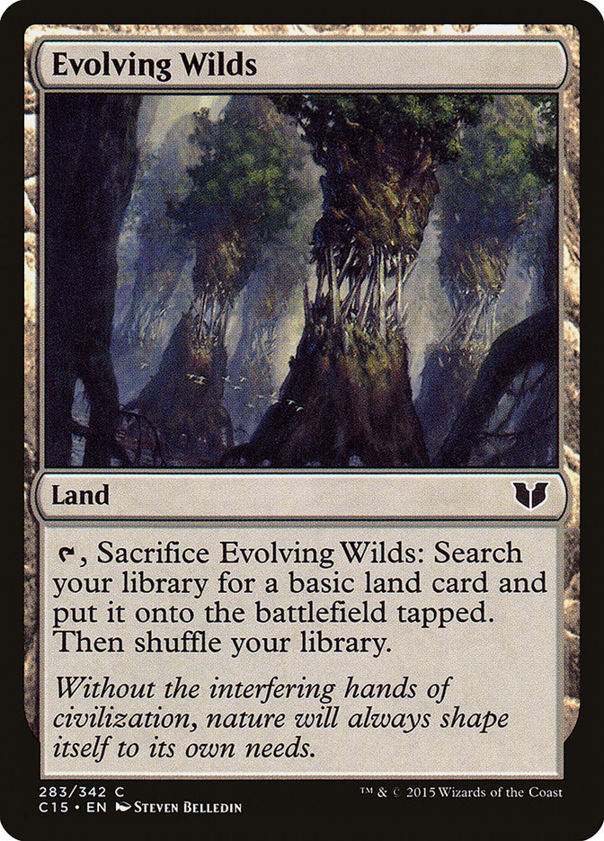 This Is An Image Of The Magic The Gathering Card Evolving Wilds From The Set Tarkir: Dragonstorm - Designed By Artist Leon Tukker