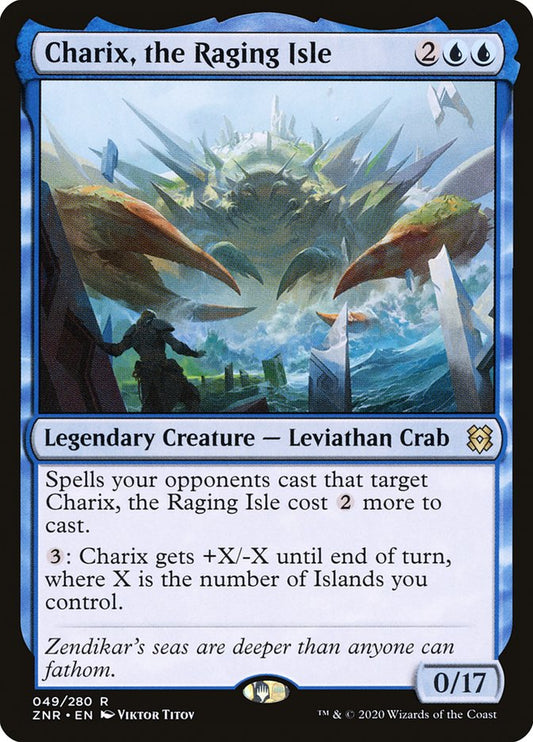 This Is An Image Of The Magic The Gathering Card Charix, the Raging Isle From The Set Zendikar Rising - Designed By Artist Viktor Titov