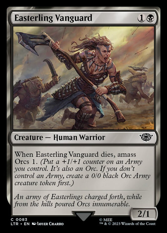 This Is An Image Of The Magic The Gathering Card Easterling Vanguard From The Set The Lord of the Rings: Tales of Middle-earth - Designed By Artist Javier Charro