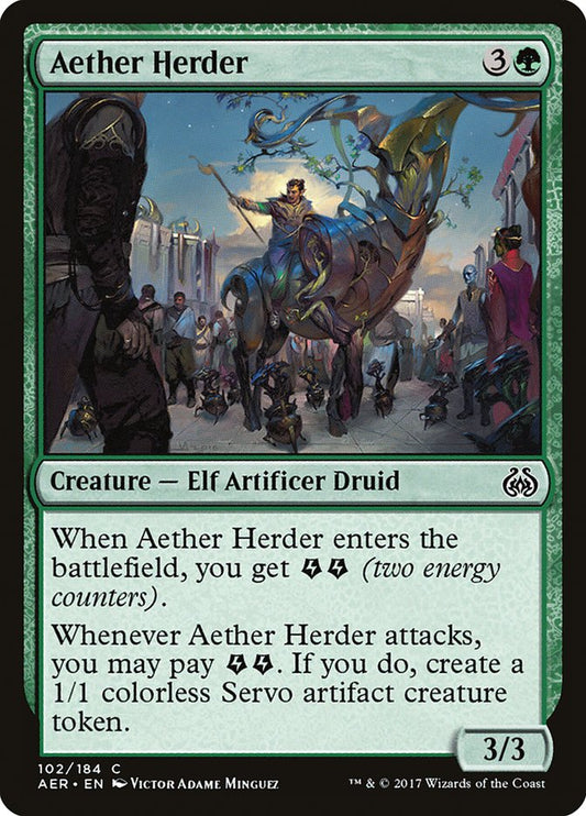 This Is An Image Of The Magic The Gathering Card Aether Herder From The Set Aether Revolt - Designed By Artist Victor Adame Minguez