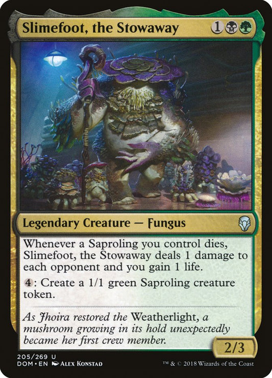 This Is An Image Of The Magic The Gathering Card Slimefoot, the Stowaway From The Set Commander Masters - Designed By Artist Alex Konstad