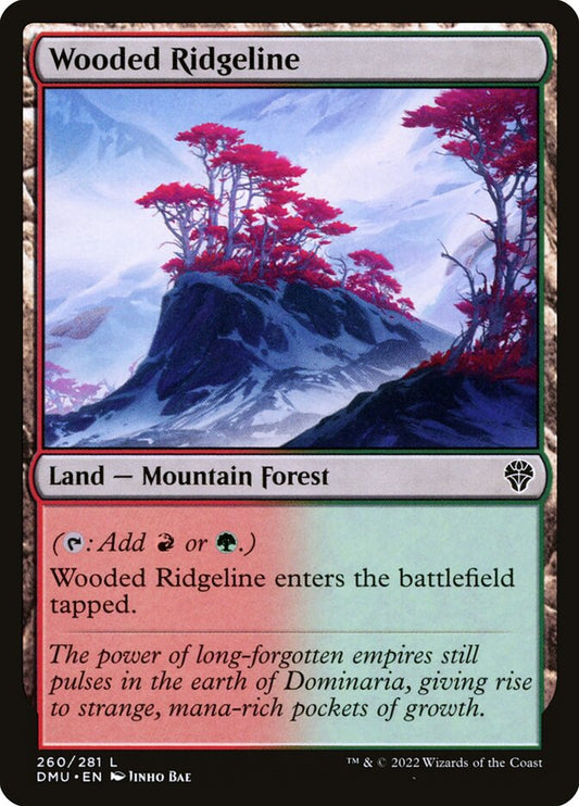 This Is An Image Of The Magic The Gathering Card Wooded Ridgeline From The Set Dominaria United - Designed By Artist Jinho Bae