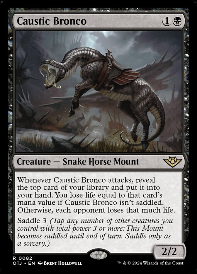 This Is An Image Of The Magic The Gathering Card Caustic Bronco From The Set Outlaws of Thunder Junction - Designed By Artist Brent Hollowell