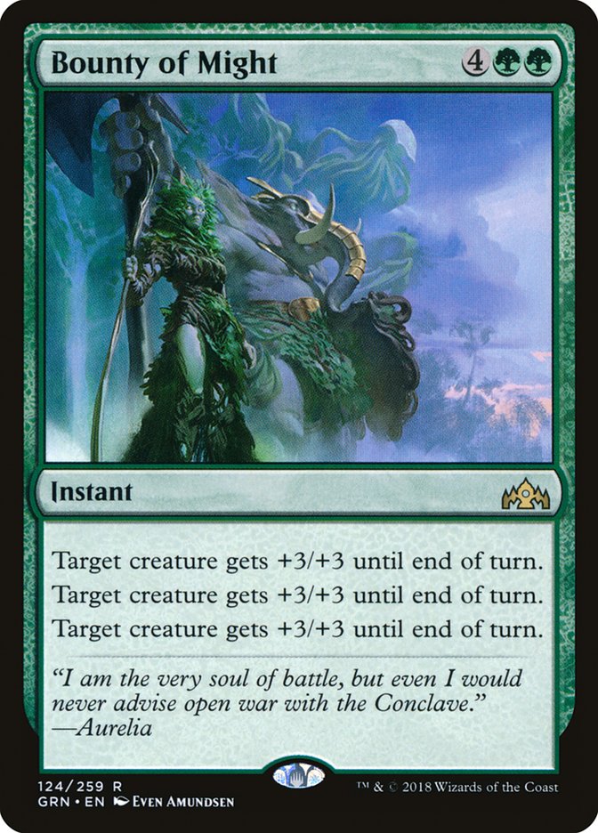 This Is An Image Of The Magic The Gathering Card Bounty of Might From The Set Guilds of Ravnica - Designed By Artist Even Amundsen