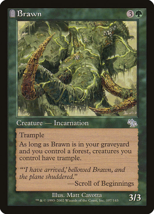 This Is An Image Of The Magic The Gathering Card Brawn From The Set March of the Machine Commander - Designed By Artist Matt Cavotta