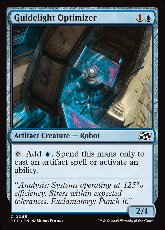 This Is An Image Of The Magic The Gathering Card Guidelight Optimizer From The Set Aetherdrift - Designed By Artist Mirko Failoni