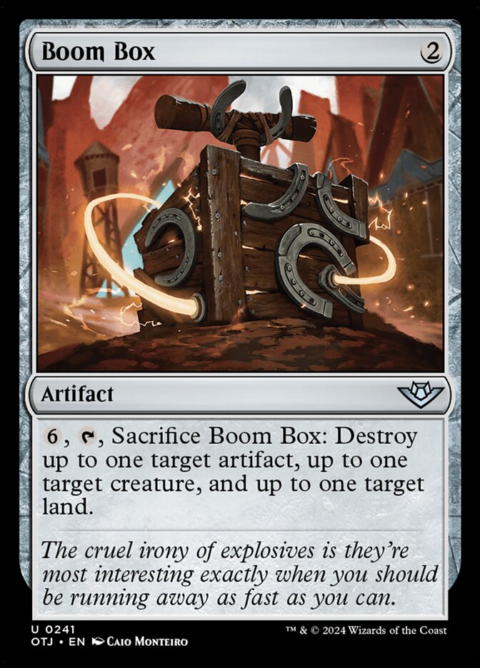 This Is An Image Of The Magic The Gathering Card Boom Box From The Set Outlaws of Thunder Junction - Designed By Artist Caio Monteiro