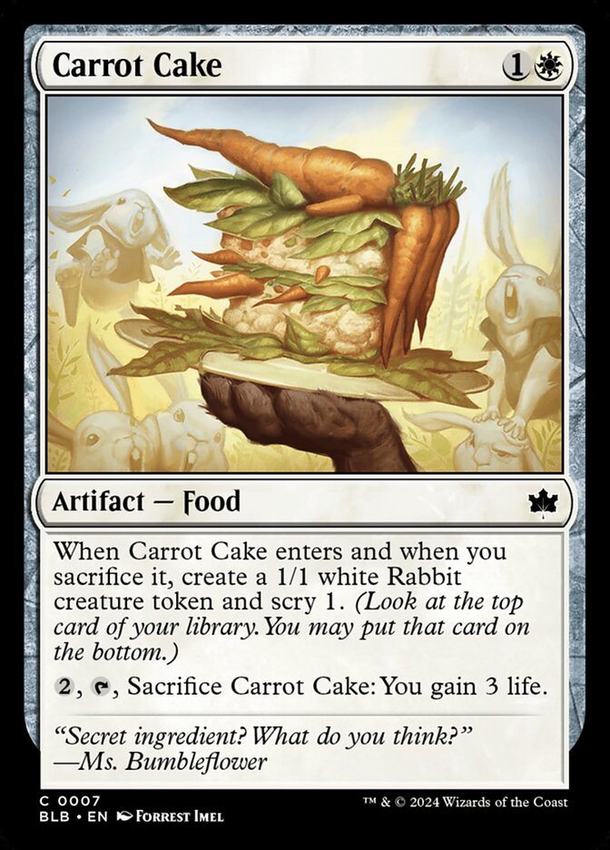 This Is An Image Of The Magic The Gathering Card Carrot Cake From The Set Bloomburrow - Designed By Artist Forrest Imel