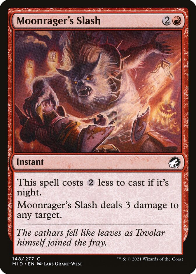 This Is An Image Of The Magic The Gathering Card Moonrager's Slash From The Set Innistrad: Midnight Hunt - Designed By Artist Lars Grant-West