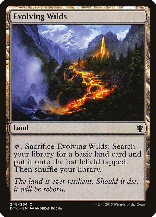 This Is An Image Of The Magic The Gathering Card Evolving Wilds From The Set Tarkir: Dragonstorm - Designed By Artist Leon Tukker
