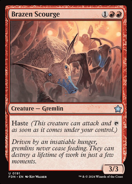 This Is An Image Of The Magic The Gathering Card Brazen Scourge From The Set Foundations - Designed By Artist Kev Walker